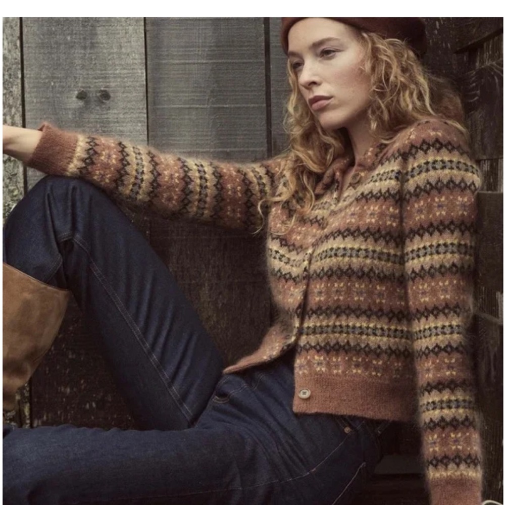 DOEN Natia Fair Isle Knitted Cardigan button Sweater small